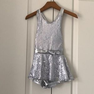 Silver sequined Jazz Tap Dance leotard costume skirt with shorts